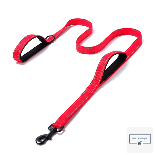 Heavy duty double handle dog leash in use