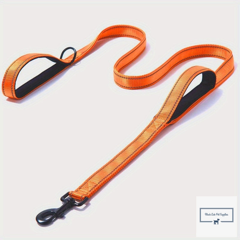 Heavy duty double handle dog leash in use