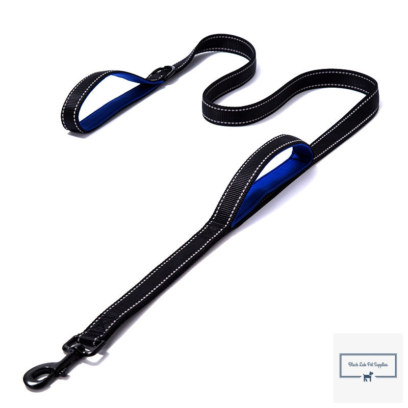 Heavy duty double handle dog leash in use