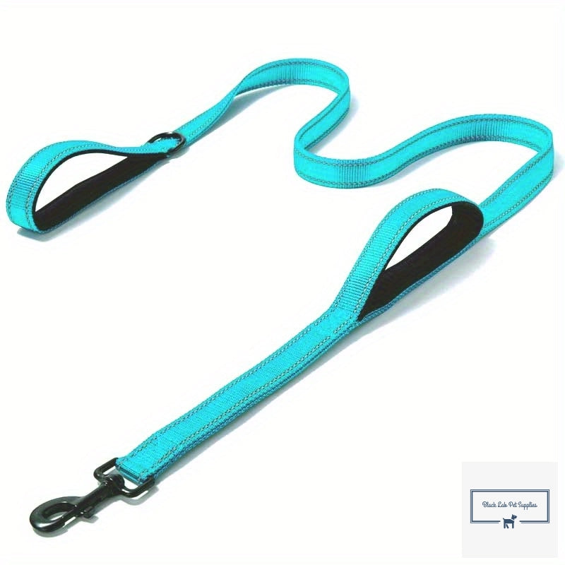 Heavy duty double handle dog leash in use