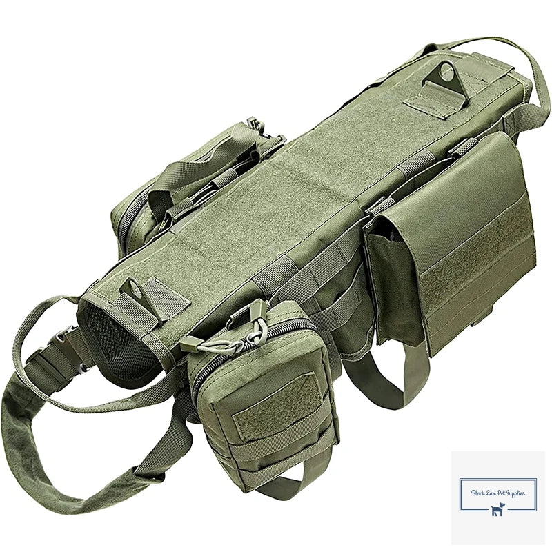 Tactical Dog Harness with Pouches - No-Pull Handle and Adjustable Straps